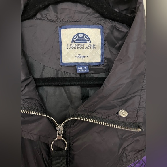 1 Sunset Lane Sz L 80’s 90’s Vintage Style Windbreaker Jacket Black Geometric - Picture 5 of 5